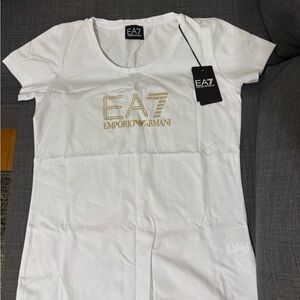 Emporio Armani White Tee with Gold Logo